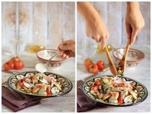 Ensalada Fatoush aliñando