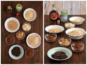 Ingredientes de granola de chocolate