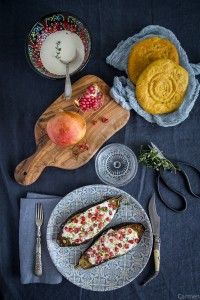 Berenjenas asadas con salsa cenital