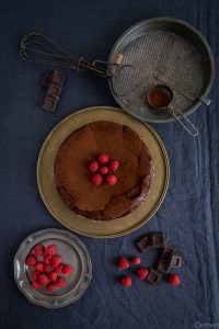 Tarta de chocolate amerinaca cenital frambuesas